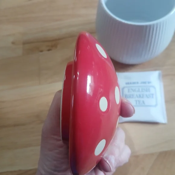 World Market Cost Plus Red Mushroom Polka-Dot Ceramic Mug with Lid - Picture 4 of 8